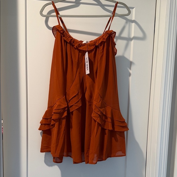 12th Tribe Rust Ruffle Mini Dress - Picture 2 of 11